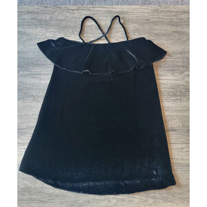 Madewell Womens S Silk Blend Spaghetti Strap Ruffle Velvet Mini Dress Black